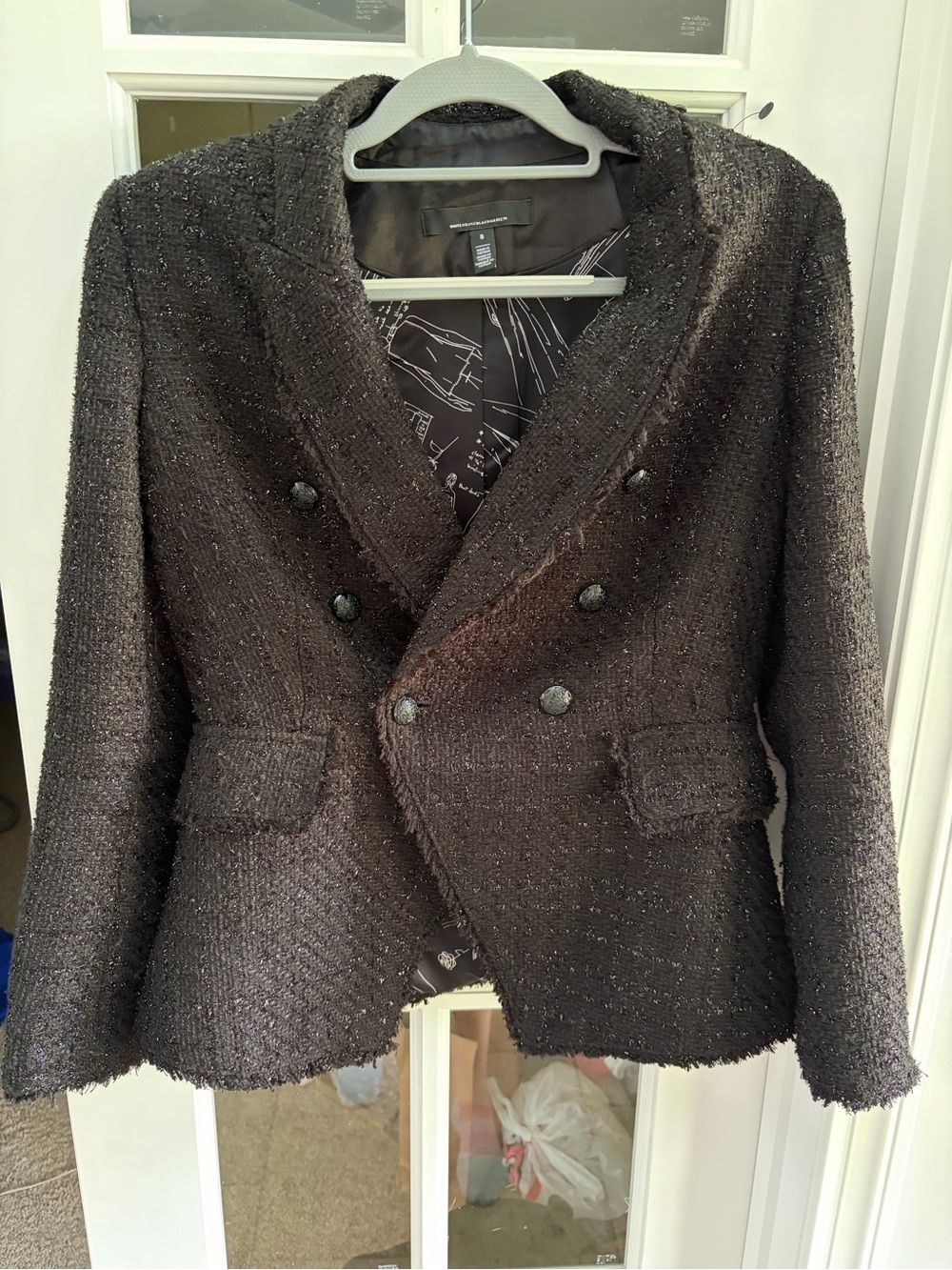 White House Black Market Black Tweed Double-Breasted Blazer